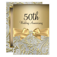 Elegant Gold Bow Floral Swirl 50th Anniversary Invitation