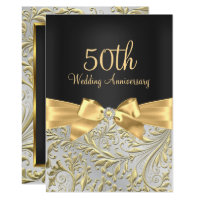 Elegant Gold Bow & Floral Swirl 50th Anniversary Invitation