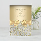Elegant Gold Bow Golden Leaf Wedding Invitation (Standing Front)