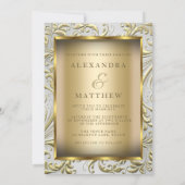 Elegant Gold Bow Golden Leaf Wedding Invitation (Back)