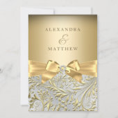 Elegant Gold Bow Golden Leaf Wedding Invitation (Front)