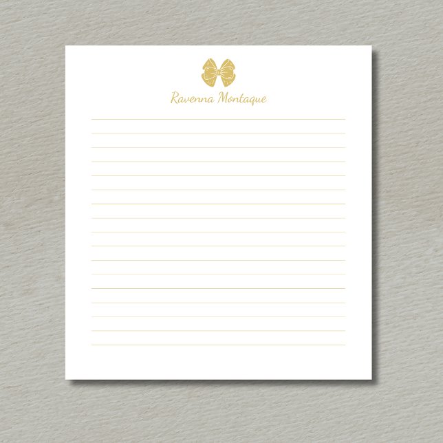 Elegant Gold Bow Handwritten Custom Name Lined  Notepad (Creator Uploaded)