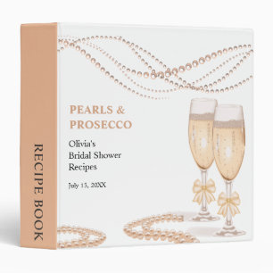 Elegant Gold Bow Pearls and Prosecco Bridal Shower 3 Ring Binder