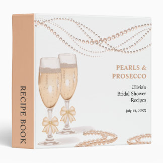 Elegant Gold Bow Pearls and Prosecco Bridal Shower 3 Ring Binder