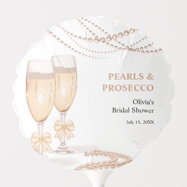 Elegant Gold Bow Pearls and Prosecco Bridal Shower Balloon (Front)