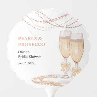 Elegant Gold Bow Pearls and Prosecco Bridal Shower Balloon