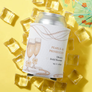 Elegant Gold Bow Pearls and Prosecco Bridal Shower Can Cooler