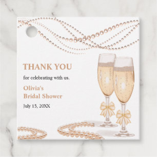 Elegant Gold Bow Pearls and Prosecco Bridal Shower Favor Tags