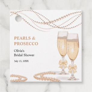 Elegant Gold Bow Pearls and Prosecco Bridal Shower Favor Tags