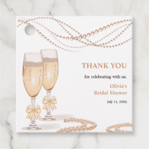 Elegant Gold Bow Pearls and Prosecco Bridal Shower Favor Tags