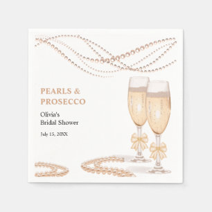 Elegant Gold Bow Pearls and Prosecco Bridal Shower Napkins