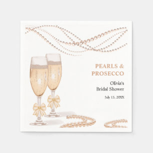 Elegant Gold Bow Pearls and Prosecco Bridal Shower Napkins