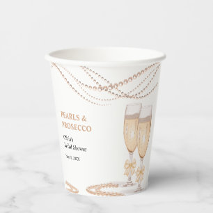 Elegant Gold Bow Pearls and Prosecco Bridal Shower Paper Cups