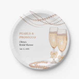 Elegant Gold Bow Pearls and Prosecco Bridal Shower Paper Plates