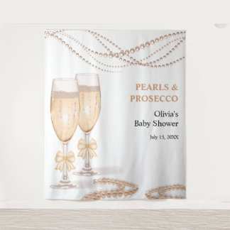 Elegant Gold Bow Pearls and Prosecco Bridal Shower Tapestry