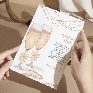 Elegant Gold Bow Pearls and Prosecco Bridal Shower Thank You Card