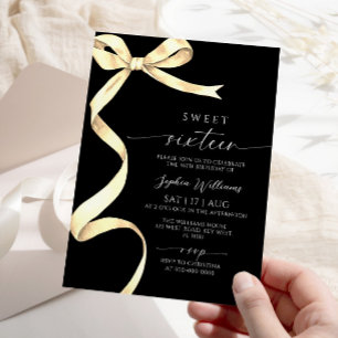 Elegant Gold Bow Sweet 16 Birthday Invitation