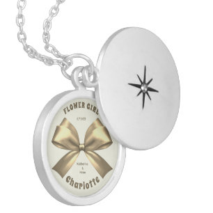 Elegant Gold Bow Wedding Favor for Flower Girl Locket Necklace