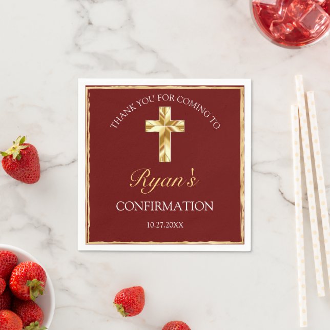 Elegant Gold Boys Confirmation Thank You Napkins (Insitu)