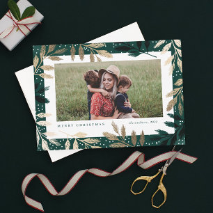 Elegant Gold Branches 3 Photo Christmas Holiday Card