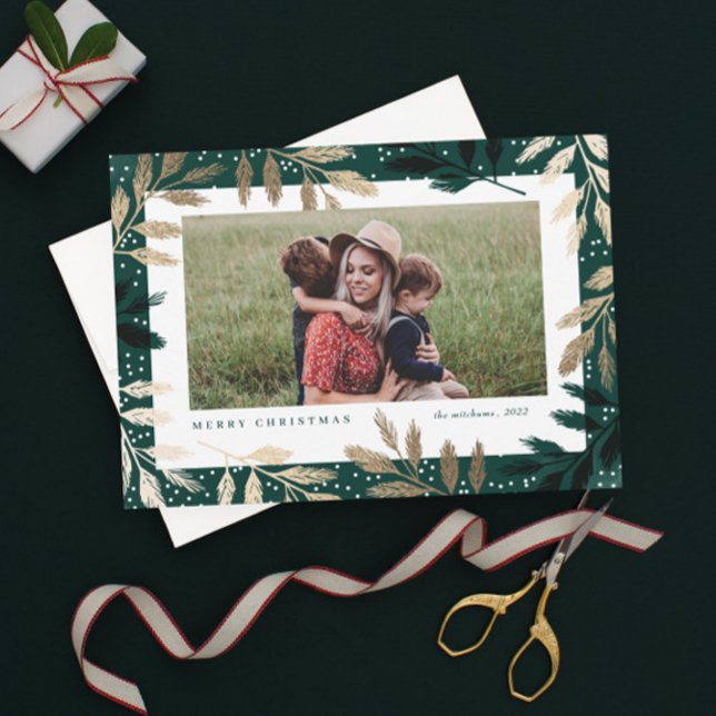 Elegant Gold Branches 3 Photo Christmas Holiday Card (Creator Uploaded)