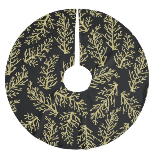 Elegant Gold Branches on Black Background Brushed Polyester Tree Skirt