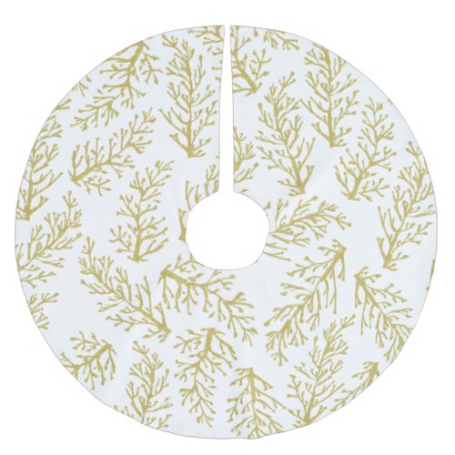 Elegant Gold Branches on White Background Brushed Polyester Tree Skirt