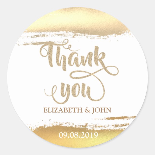 Elegant Gold Brash Stroke  Wedding Sticker (Front)