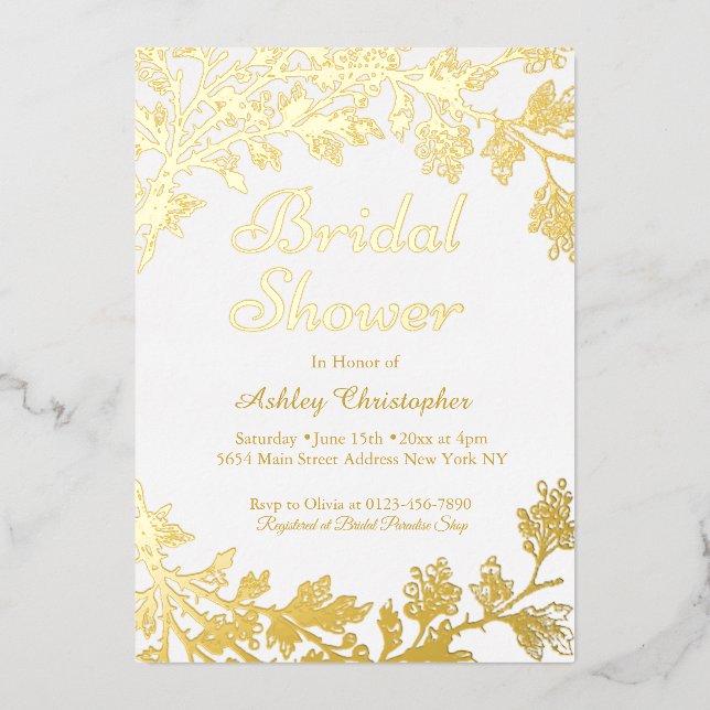 Elegant Gold Bridal Shower  Foil Invitation (Front)