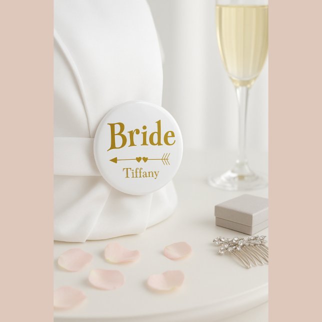 Elegant Gold Bride Name Bachelorette Party Badge Button (Creator Uploaded)