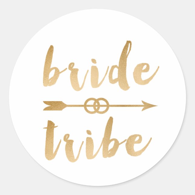 elegant gold bride tribe arrow wedding rings classic round sticker (Front)