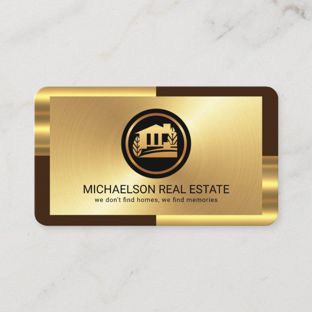 Elegant Gold Bronze Layers Realty Business Card (Front)