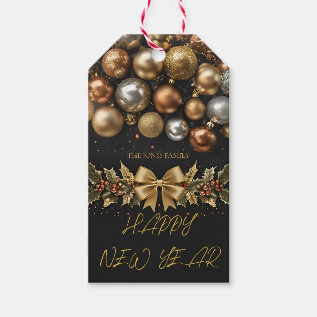 Elegant Gold & Bronze New Year Gift Tag (Front)