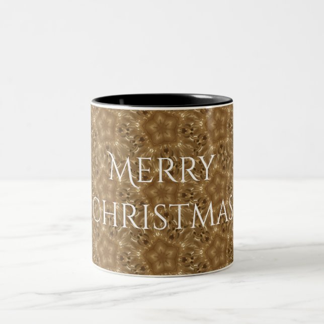 Elegant Gold Brown Christmas Kaleidoscope Star Two-Tone Coffee Mug (Center)
