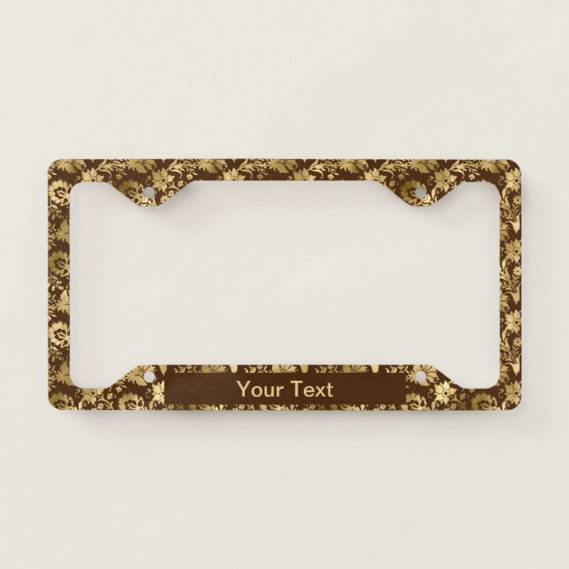 Elegant Gold Brown Floral Personalized License Plate Frame (Front)