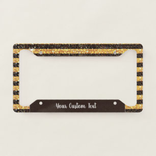 Elegant Gold Brown Glitter Stripes Personalized License Plate Frame