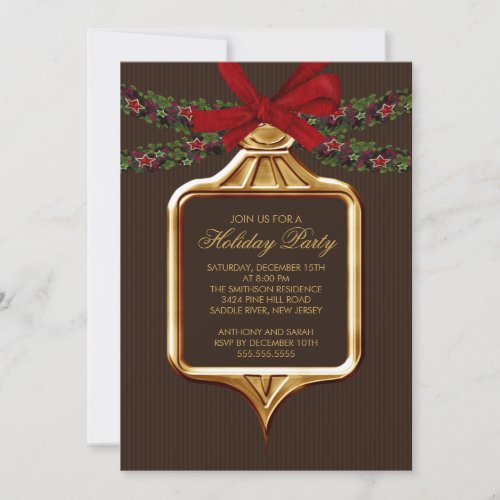 Elegant Gold Brown Ornament Christmas Invitation