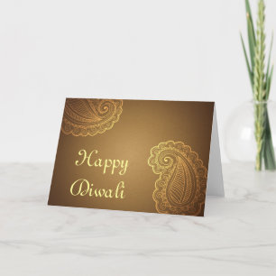 Elegant Gold Brown Paisley Happy Diwali Card