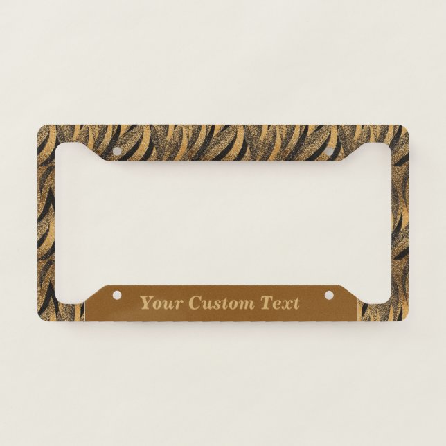 Elegant Gold Brown Stripe Design Personalized License Plate Frame (Front)