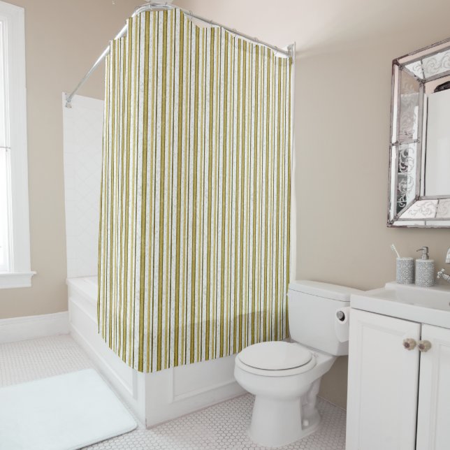 Elegant Gold Brown Stripes Modern Contemporary Shower Curtain (In Situ)