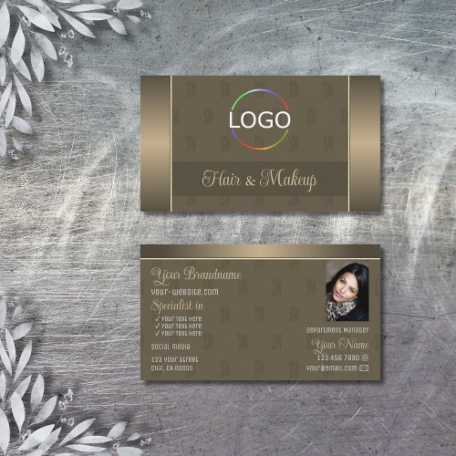 Elegant Gold Brown Stylish with Logo and Photo Business Card