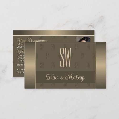 Elegant Gold Brown Stylish with Monogram and Photo Business Card