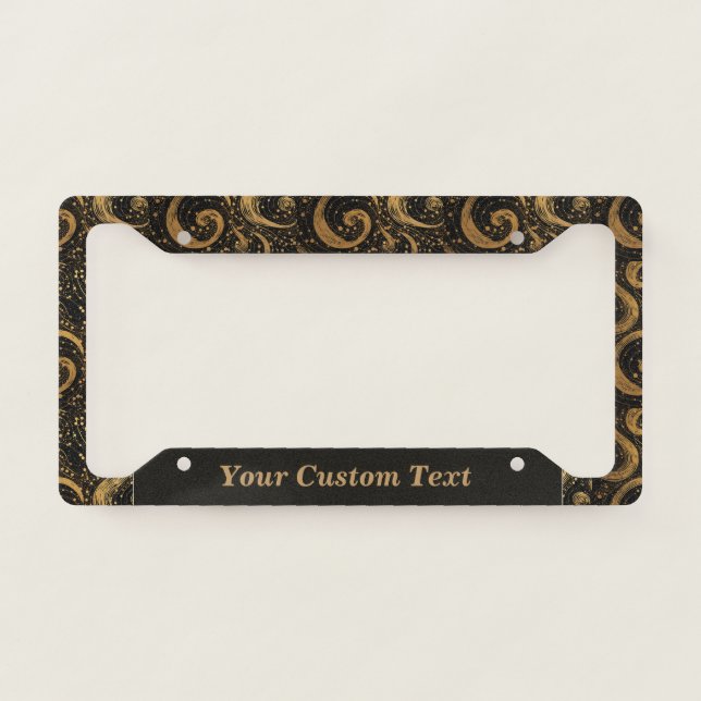 Elegant Gold Brown Swirl Design Personalized License Plate Frame (Front)