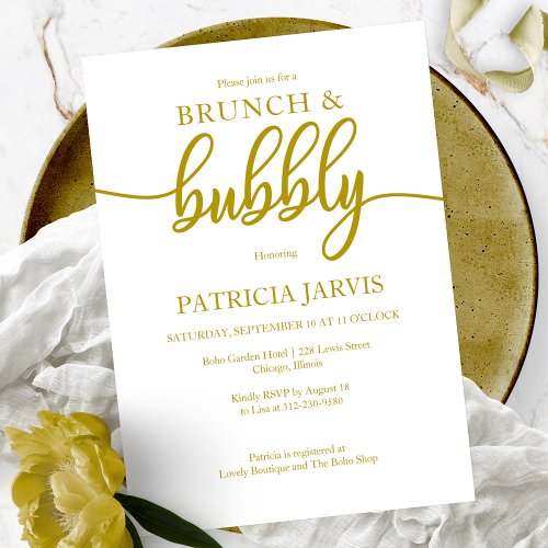Elegant Gold Brunch And Bubbly Bridal Shower Invitation