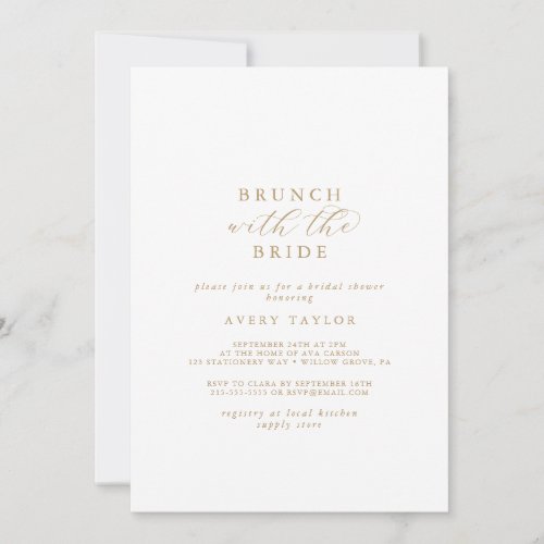 Elegant Gold Brunch with the Bride Bridal Shower Invitation