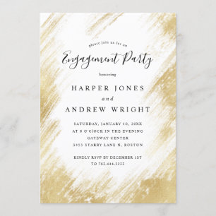 Elegant Gold Brush Stroke Engagement Party Invitation