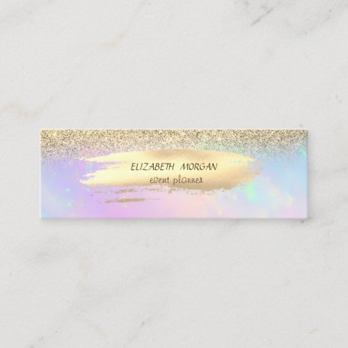 Elegant Gold Brush StrokeGold Glitter Holographic Mini Business Card