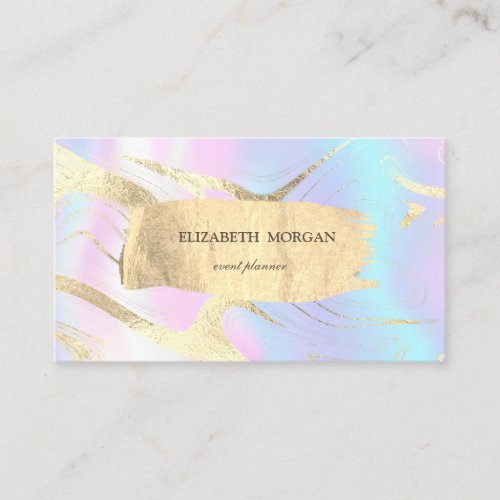 Elegant Gold Brush StrokeLinesHolographic Opal Business Card