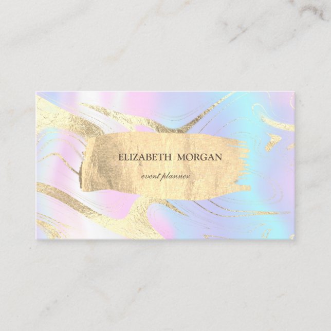 Elegant Gold Brush Stroke,Lines,Holographic Opal Business Card (Front)