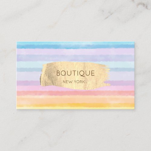 Elegant Gold Brush Stroke Watercolor Striped Business Card